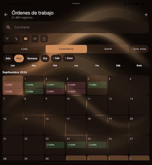 Vista en calendario de las órdenes de trabajo